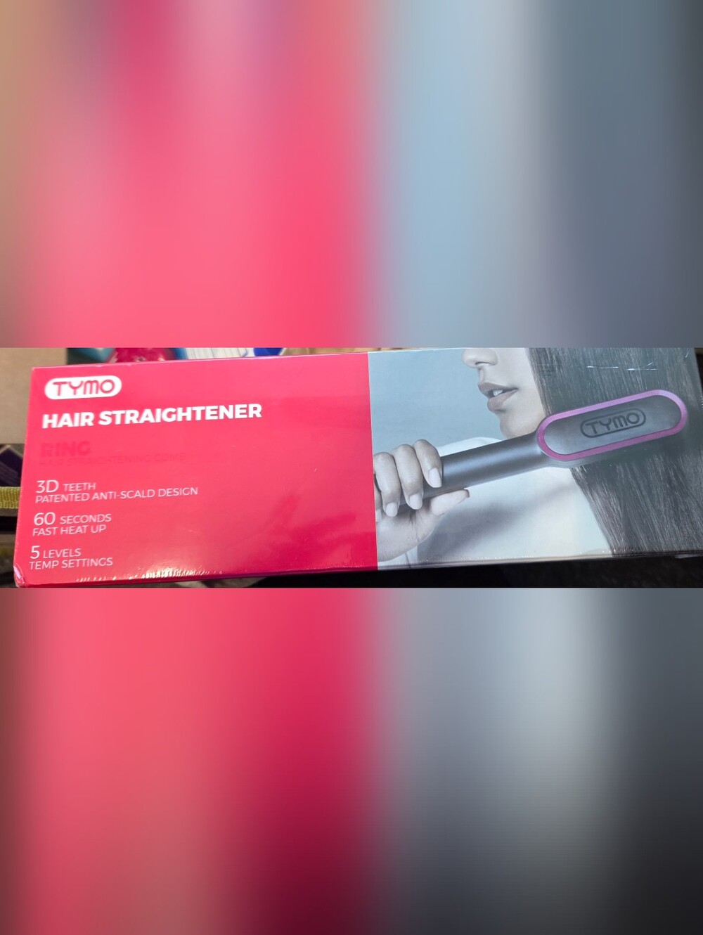 TYMO Pink and Gray Hair Straightener – Portable 5-Setting Styler